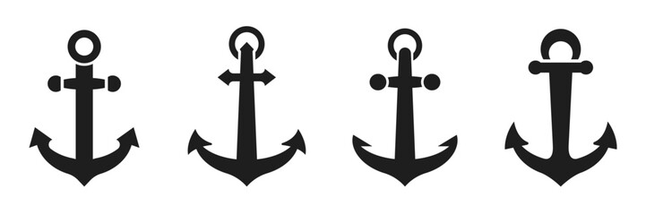 Anchor sea icon set. Marine anchor in vintage style. Nautical anchors logo design. Vector illustration.