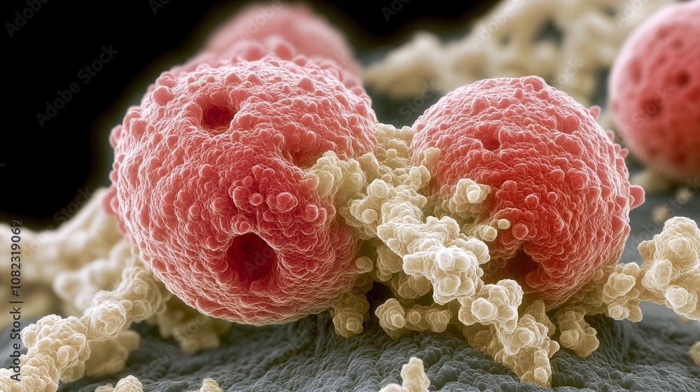 Aufkleber detailed 3d rendering of cancer cells highlighting unique structures and interaction patterns, perfe