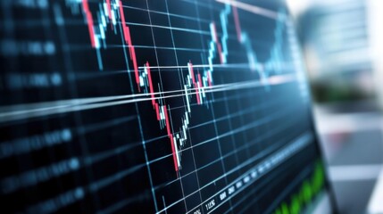 A detailed display of stock market data highlights rising and falling trends on a digital screen in a contemporary office setting during trading hours