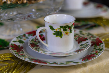Christmas dishware on table