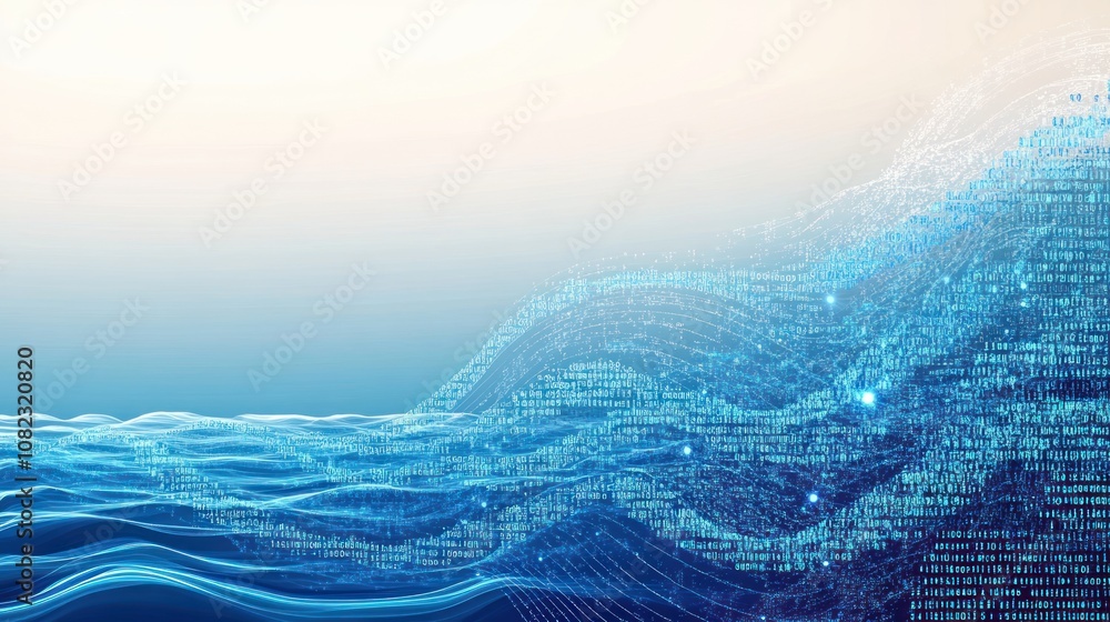 Poster abstract digital waves representing data flow and technology.