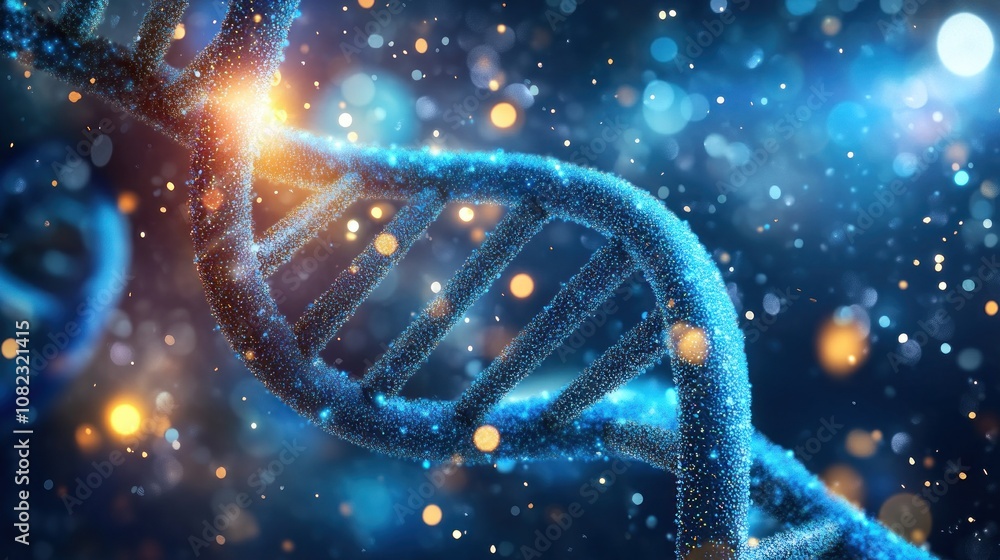Poster a close-up view of a dna double helix with a glowing effect, illustrating genetic structure.
