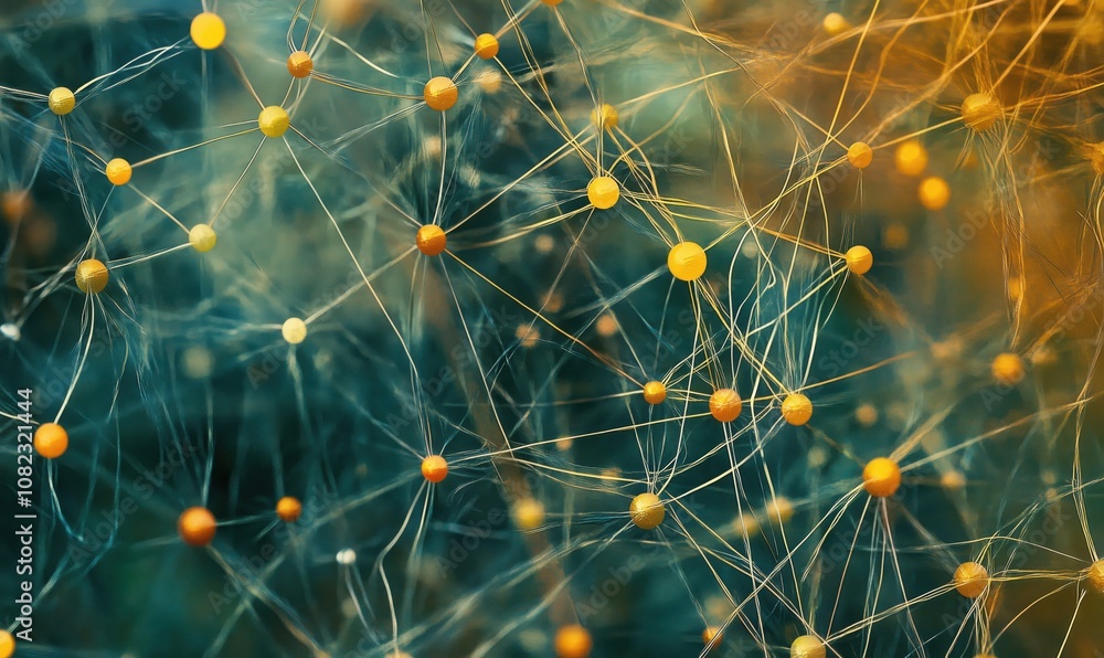 Poster abstract network structure with nodes and connections, vibrant colors, intricate patterns, resemblin