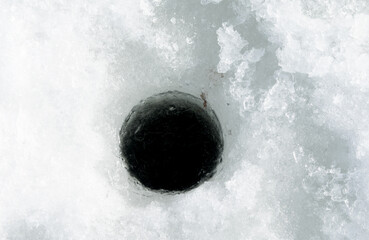 winter fishing rod in the hole, landscape