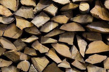 Closeup of log pile textured background