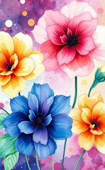 Fototapeta premium Watercolor fluid art flower background, flowers pattern