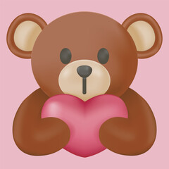 3D Bear holding red heart
