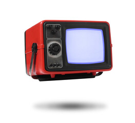 Retro TV set in air on white background