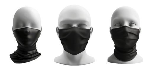 black Face Mask Mockup, white head 3d model transparent background
