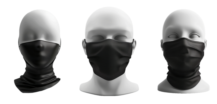 black Face Mask Mockup, white head 3d model transparent background - Powered by Adobe
