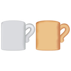 3D two mugs on white background