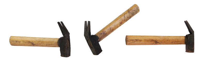Old Hammer with wood handle isolated