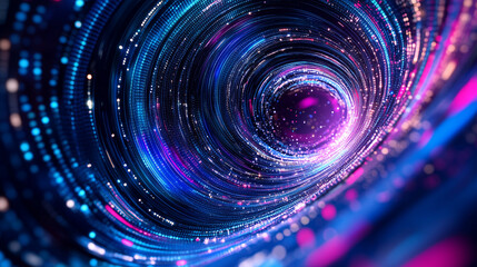 Obraz premium swirling cloud of fragmented data and glitch lines in gradient colors of blue