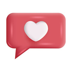3D Heart speech bubble on white background