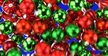 Falling Xmas ornaments on green screen. Looping video transition 