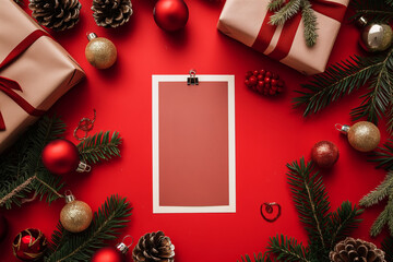 Christmas theme template perfect for greeting card, winter banner, gift card, voucher and shopping sale promotion. Xmas copy space design with beautiful festive decorations.