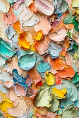 abstract multi-colored painting made with strokes of oil paint on canvas, vertical