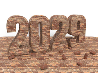 Brick New year inscription 2029 on stone floor. Christmas post idea for building company. 3d rendering