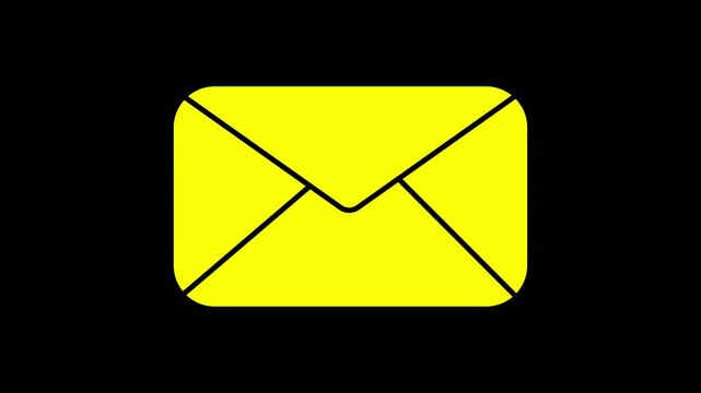 Yellow color message, mail, email, gmail animation icon on black background.