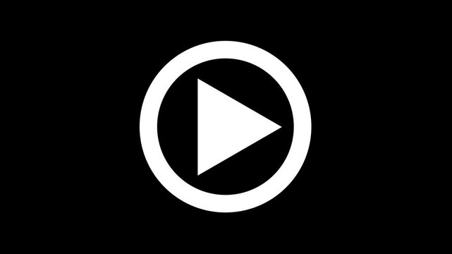 Animation of video and music play button icon a black background.