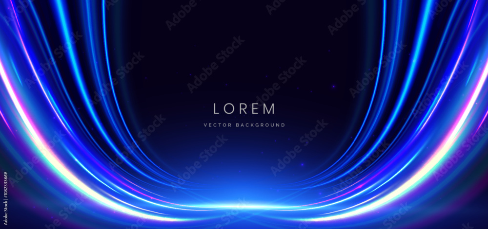 Poster Futuristic glowing motion lighting effect and shining on black background with copy space for text.