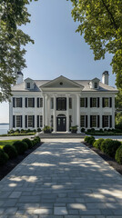 Fototapeta premium Waterfront Annapolis colonial with private sailing dock and lighthouse views, classic Maryland Chesapeake estate