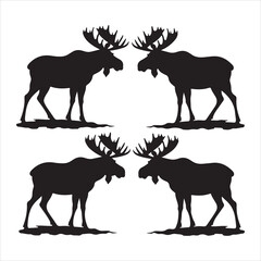 set of vector icon moose silhouette