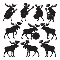 set of vector icon moose silhouette