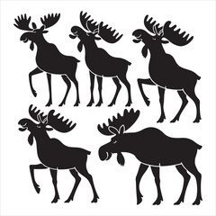 set of vector icon moose silhouette