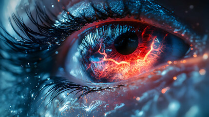 Close-Up of an Eye with Red and Blue Hues, Illustration