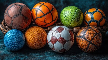 Assorted Vintage Balls on a Rustic Surface