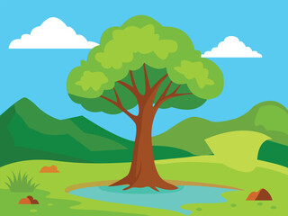 Illustration of natural scenery with trees