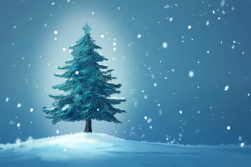 Obraz premium Snowy Pine Tree in Winter Landscape