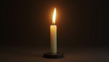 A single candle burns brightly in a dark room, symbolizing hope and resilience. The warm glow illuminates the immediate surroundings with a comforting radiance.