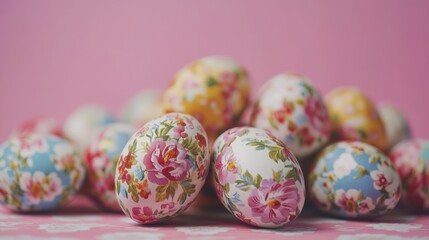 Fototapeta premium Close-Up of Easter Eggs with Stunningly Detailed Floral Patterns
