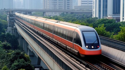 Naklejka premium advanced public transportation network with magnetic levitation trains, clean urban transit