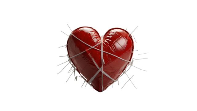 Patched Red Heart Icon with Bandages Representing on transparent background