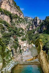 amazing view of beautiful Fiordo di Furore coast in southern, Amalfi coast, Italy