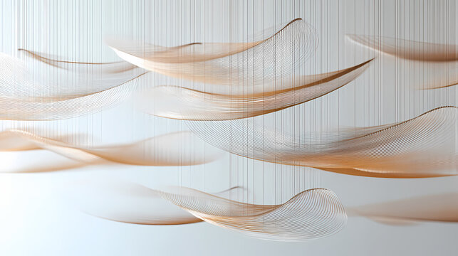 A series of suspended strings each one vibrating at a specific frequency and symbolizing the harmonious balance required in superstring theory. Harmonious. Illustration