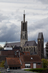 View of the St. Willibrordus Basilica in Hulst, Zeeland, the Netherlands. Once chosen as the most beautiful church in the Netherlands. Copy space above.