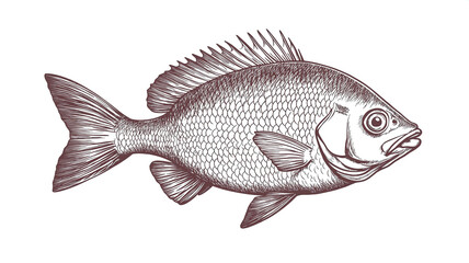 Fish sketch dorado gilt-head bream. Vintage retro print, black white gilt-head bream fish sketch ink pencil style drawing, linear drawing, engrave old school. Sketch artwork dorado fish. Illustration