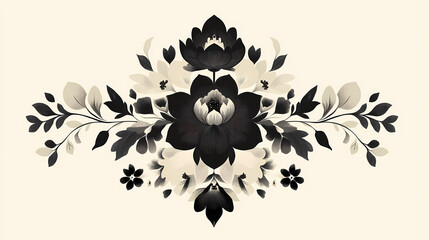 A symmetrical banner design featuring a central floral motif, creating a harmonious and balanced composition. Harmonious. Illustration