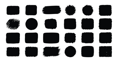Set of Grunge Brush Stroke Shapes - Black Hand-Painted Textured Rectangles and Squares for Design Elements vector on white background
