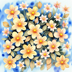 Plain Pale Ochre Background with Tiny Watercolor Flowers