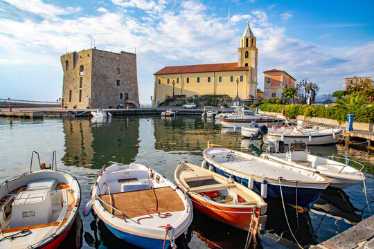 boats in Port of Acciaroli, Cilento National Park. Salerno. Southern Italy