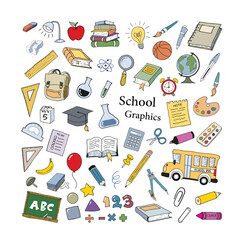 School icons, Set of School Vector graphics, School Clipart Set, School Supplies Clipart Set, Scrapbooking, Pencils, Crayons, kids Crafts, Back to School, Teaching Materials