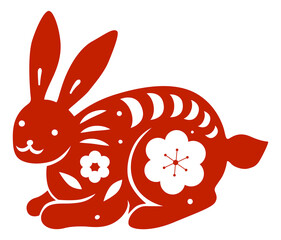 Decorative asian rabbit with floral pattern. Holiday ornament element