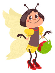 Cartoon butterfly character. Funny insect fantasy person