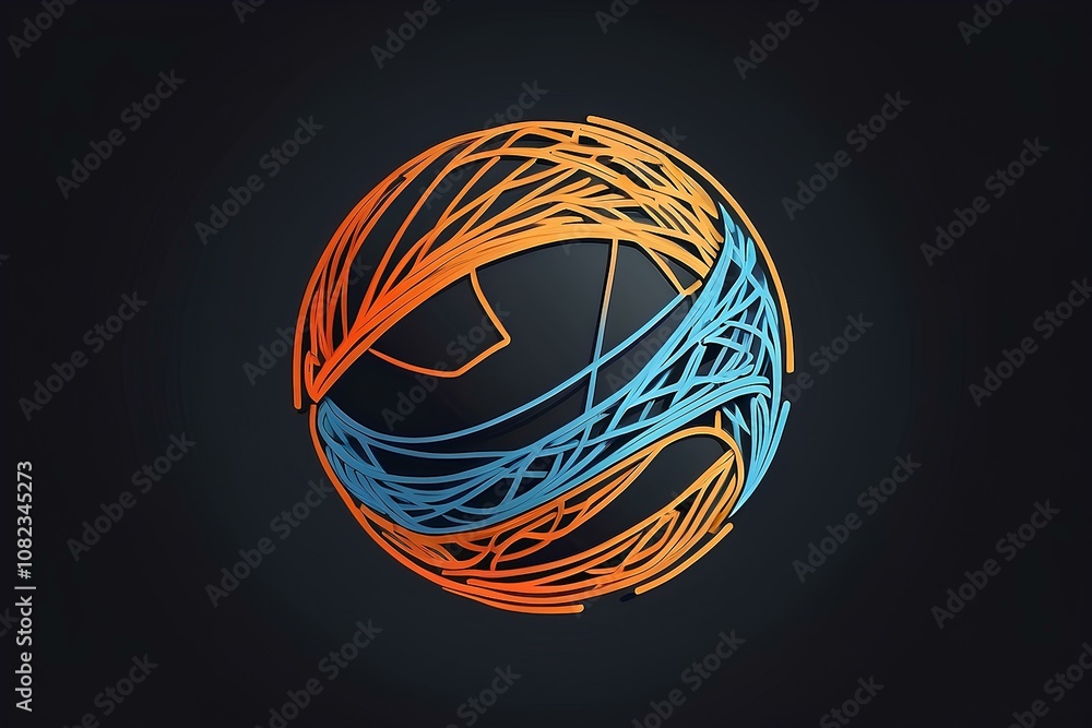 Poster artistic sphere with intricate overlapping orange lines showcasing a bold modern design