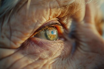 Eye Old. Close Up Portrait of Senior Woman Gazing with Depth in Her Eye